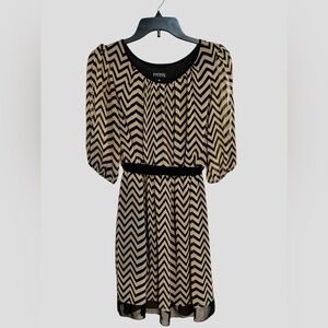 Enfocus Studio Tan and Black Sheath‎ Dress with Puff Sleeves